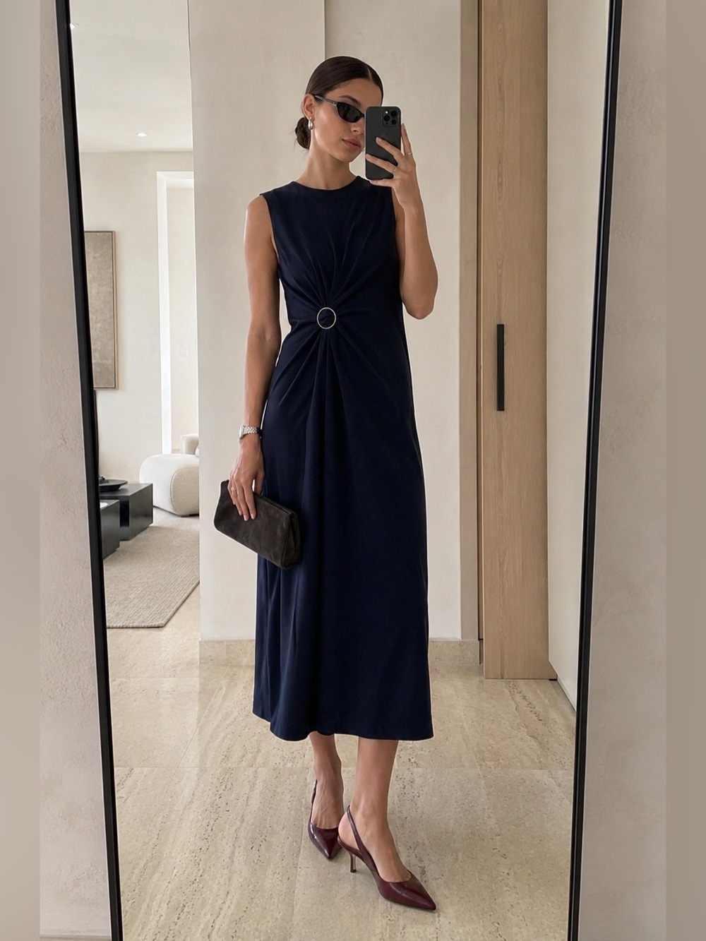 Max Mara Leisure Losanna Navy Jersey Midi Dress Sleeveless Size S NWT